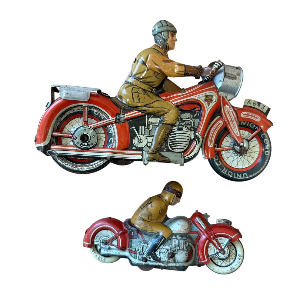 Vintage Arnold A643 Model Tin Toy Motorcycle with Rider Union Cord A643 GF207 - Picture 4 of 16